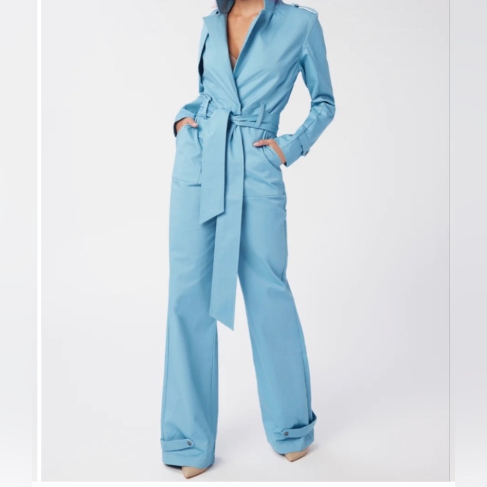 LITA by Ciara Long Sleeve Wide Leg Stretch Cotton Trench Jumpsuit